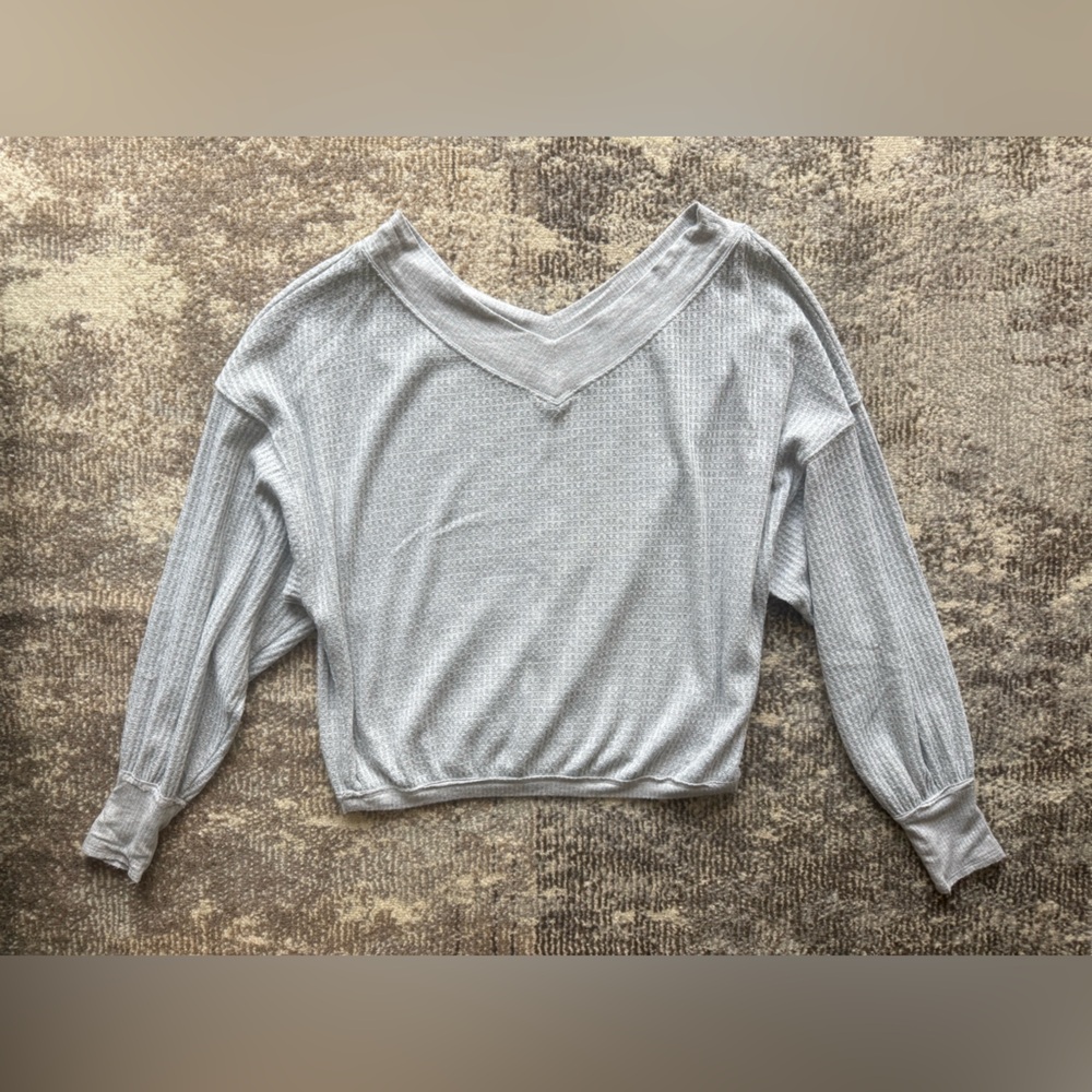 Pink Lily Gray Waffle Knit Long Sleeve Top